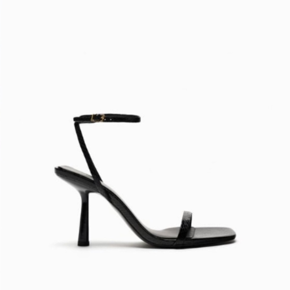 Minimalist Ankle Strap Black Heel Sandals